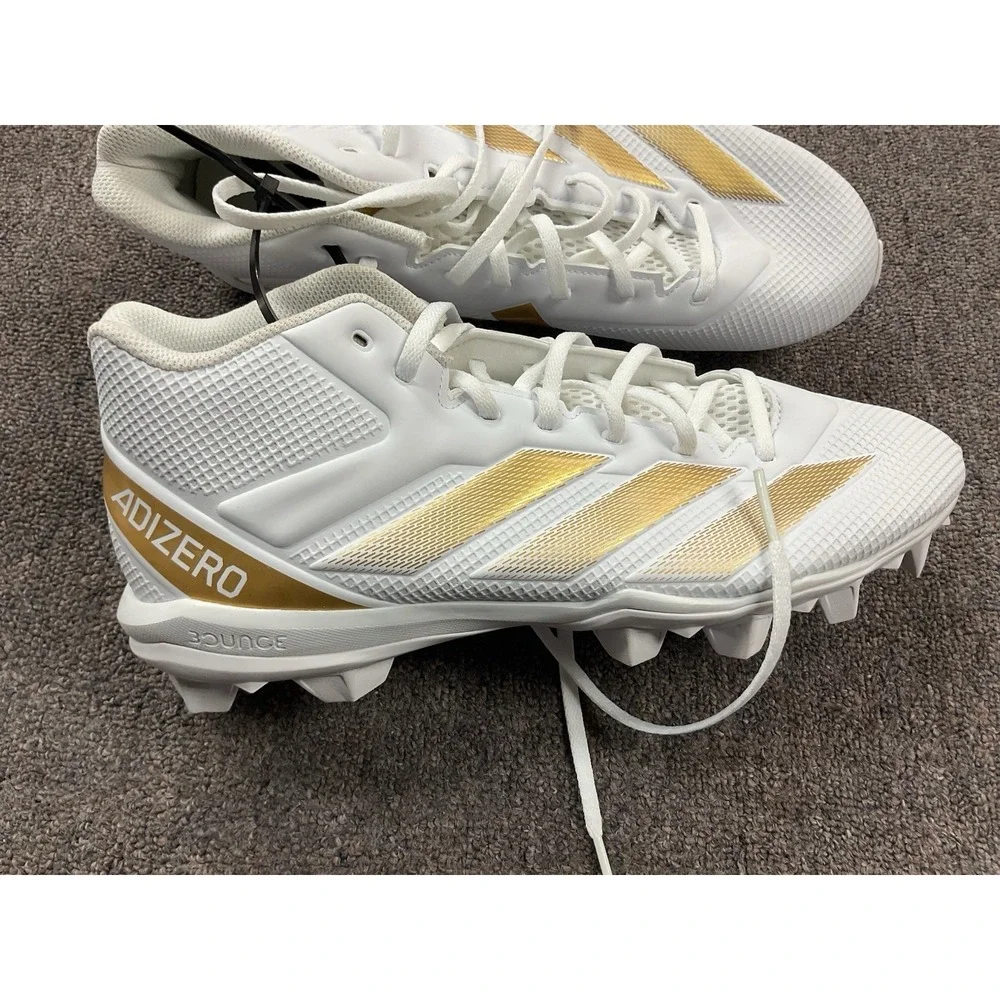 NEW! Adidas Adizero Impact.2 Men Wite/ Gold Football Cleats Sz 12 IF5106
